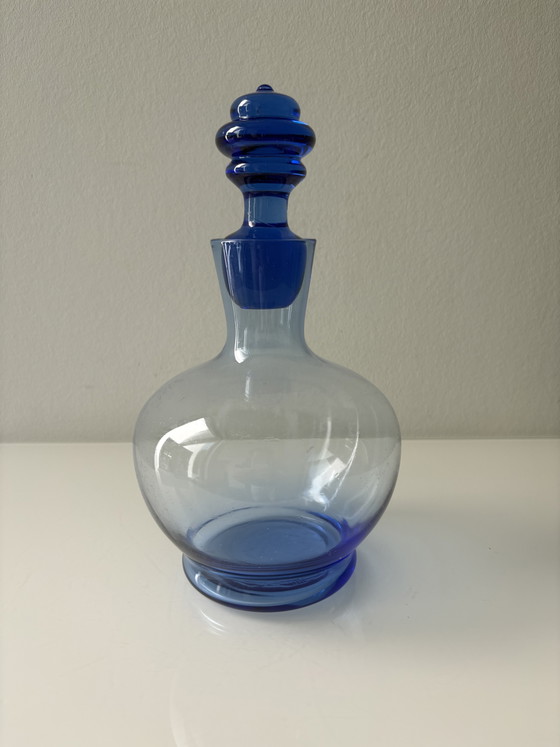 Blauwe karaf met stop, merk Blenko, model Jetson – Blenko Art Glasd, Glazen & Karaffen, Glass (photo 2 of 12)