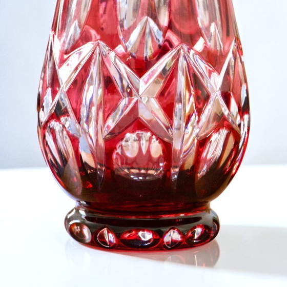 Large Antique German Ruby Crystal Vase Signed WMF (photo 4 of 5)