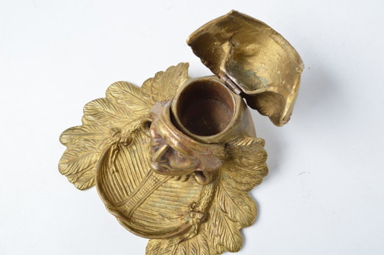 Image 1 of Antieke inktpot in de vorm van een Indiaans opperhoofd / Verguld brons / Indiaans hoofd uit begin 1900