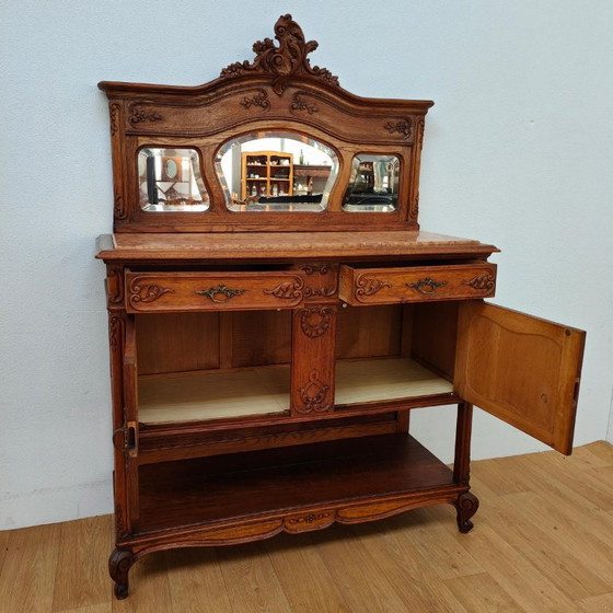 Credenza antica vintage, comò, credenza con vetrina con piano in marmo – Credenze con vetrina, Legno (photo 3 of 18)