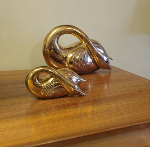 Vintage schwere Messing Schwan Schwan Vogel Statuen