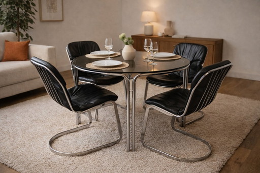 Vintage design eettafel - chroom & rookglas