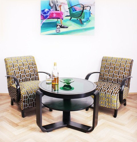 2x Armchairs "Gold Tetris" by Jindrich Halabala