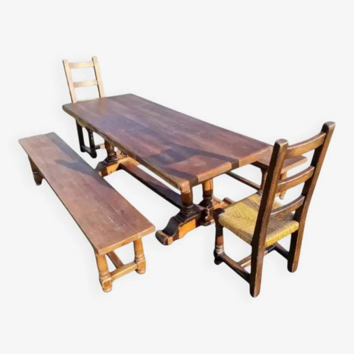 Oude boerderij eettafel, 2 banken, 2 stoelen