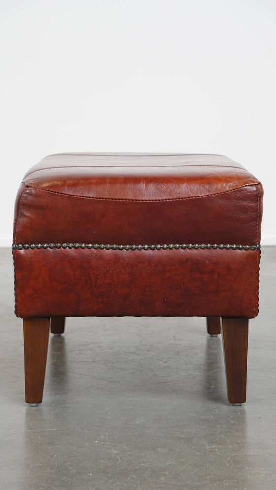 Image 1 of Cognacfarbener Hocker aus Rindsleder