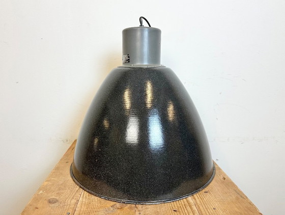 Image 1 of Large Dark Grey Enamel Industrial Factory Lamp from Elektrosvit, 1960s