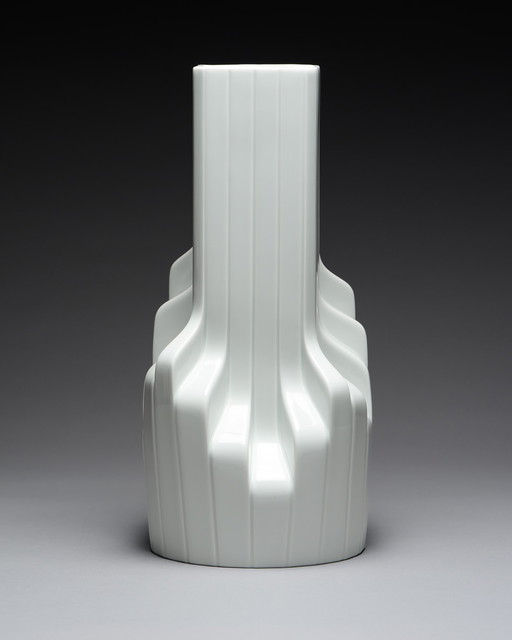 Zaha Hadid x Rosenthal Studio-Line: Sculpturale wit porseleinen 40cm vloervaas, architecturaal minimalisme