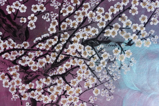 Image 1 of Grue et Sakura J504 - grande peinture originale