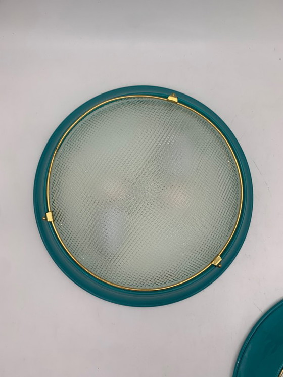 Image 1 of Pair of ceiling lights - wall lights - attributed to Fontana Arte, vintage Italy, medium blue