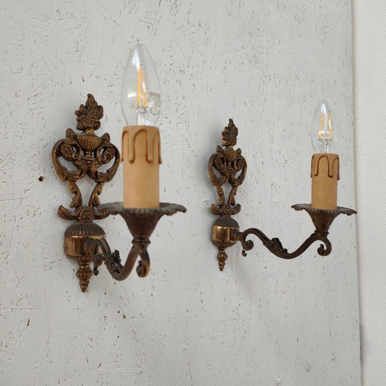 Image 1 of Appliques et lampes de chevet vintage en laiton Hollywood Regency