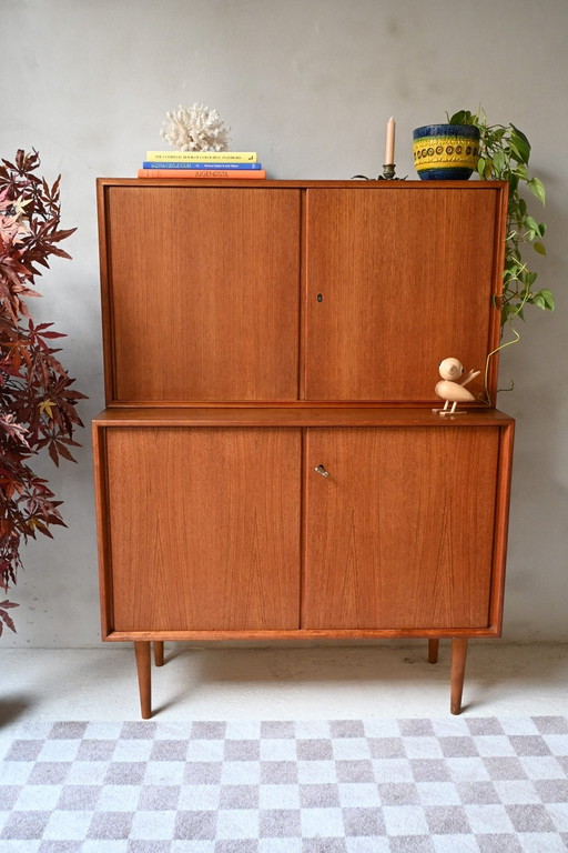 Highboard Heinrich Riestenpatt - Buche massiv mit Teakholzfurnier