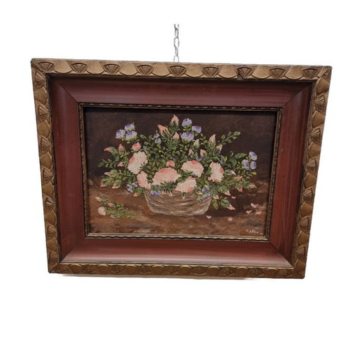 Vintage olieverf schilderij bloemen H. Storm