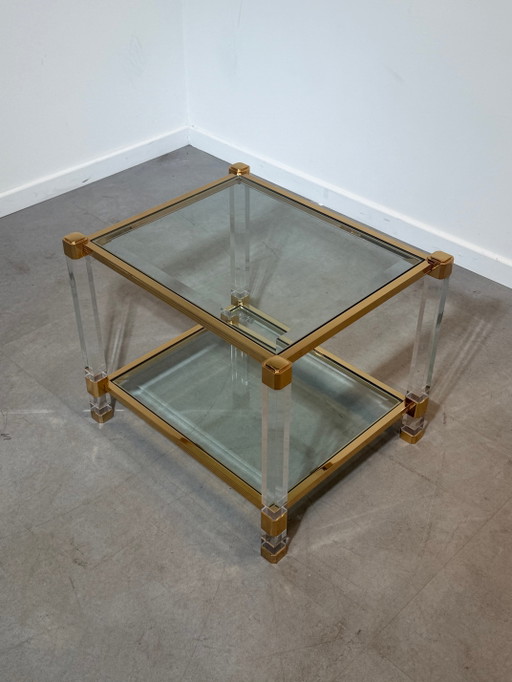 Vintage Brass & Lucite Sidetable – bijzettafels, Glass