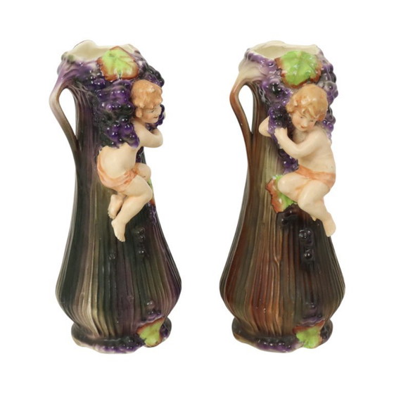 Image 1 of Art Nouveau Vases Putti Cherub