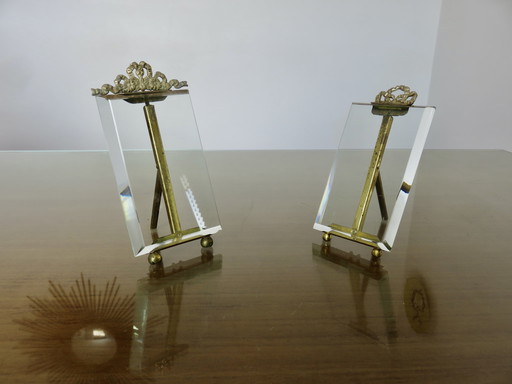 Set of 2 photo frames, Napoleon III, brass and beveled glass