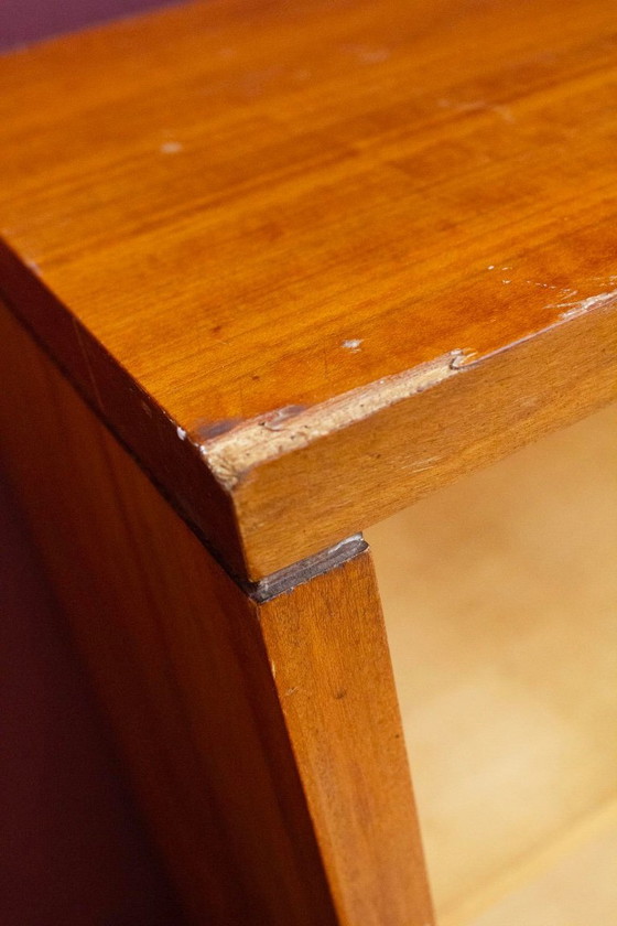 Image 1 of Jaren 50 buffetkast met blauwe en glazen schuifdeur