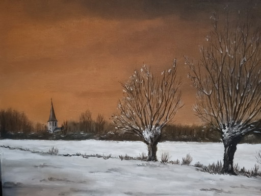 Small winter landscape on canvas 50 x 40 cm - Colson A, 1983