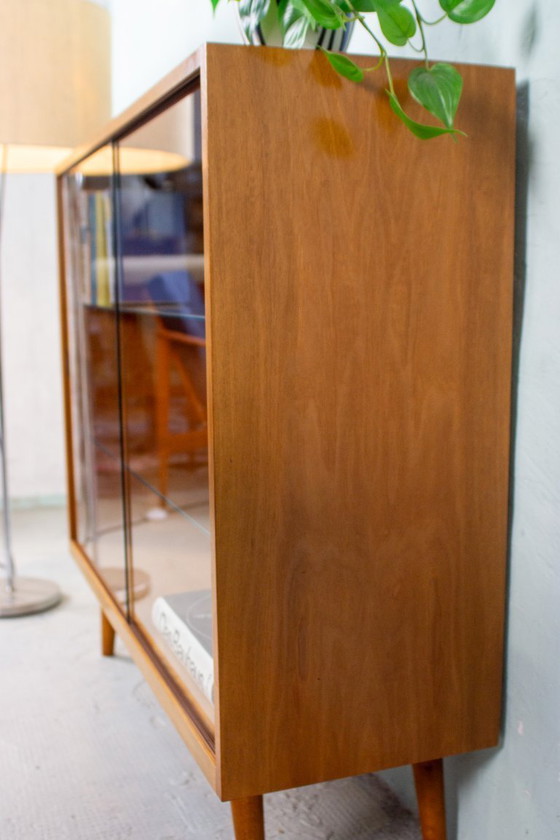 Image 1 of Vintage vitrinekast, boekenkast, ladekast, dressoir, teak, walnoot, jaren 60