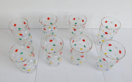 Set of 8 Vintage 'Harlequin'/Diamond Ferrero Nutella Glasses, Fidenza Vetraria – Ferrero - Nutella (photo 3 of 10)