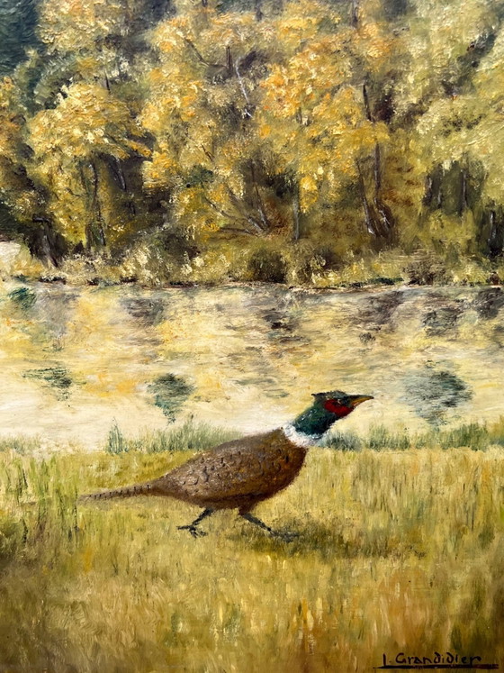 I. Grandidier. “Pheasant Hunting” painting. Oil on wood panel. – Paintings & Drawings (photo 3 of 5)