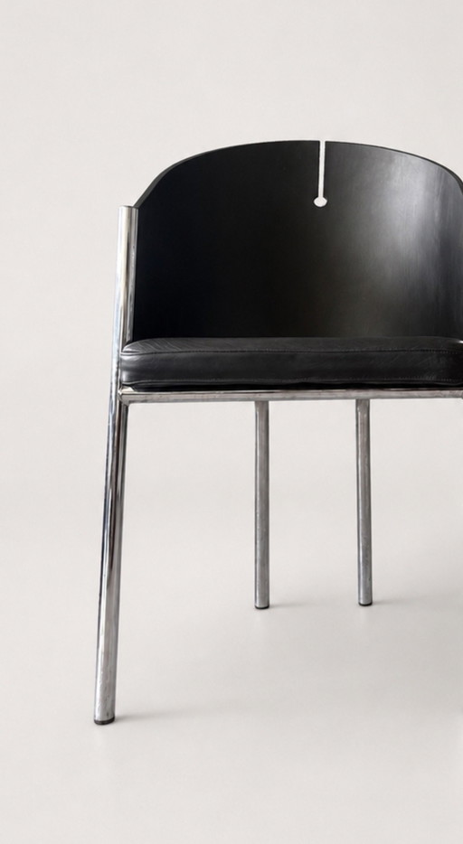 4 vintage Italiaanse designstoelen van Segis – Italië, ca. jaren 80 – eetkamerstoelen, Chrome, Leather (photo 2 of 15)