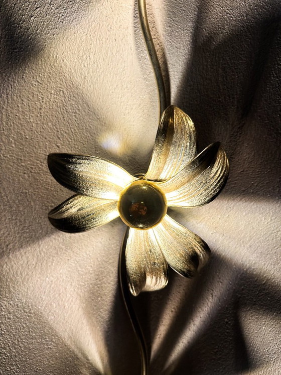 Lampada a fiore vintage Willy Daro, Applique, Metallo, Dorato (foto 8 di 10)