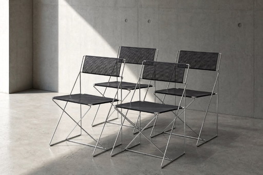 Chaises X-Line Vintage Minimalistes en Métal par Niels Jørgen Haugesen pour Hybodan, 1970s, Set de 4
