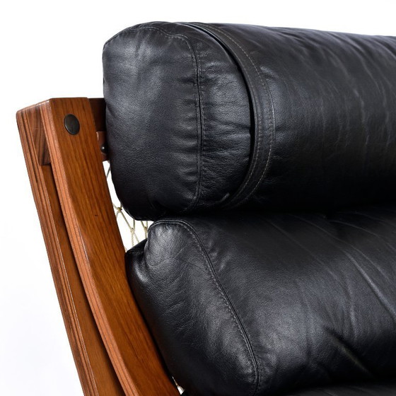 Image 1 of Divano con imbracatura T4 in pelle nera e teak, Fred Lowen per Tessa, anni '70