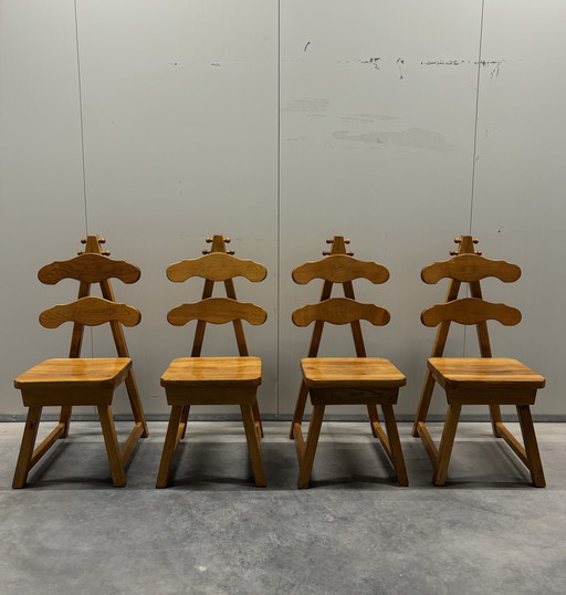 Brutalistische Massief Eiken Stoelen