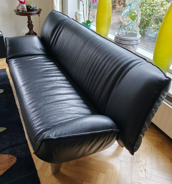 Image 1 of Sofá 3 plazas LEOLUX Tango, piel Senso negra, sin daños, sin arañazos, etc.