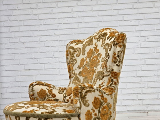 Années 1970, paire de 2 petits fauteuils danois, tissu d'ameublement marron/beige. – Textile (photo 13 of 15)