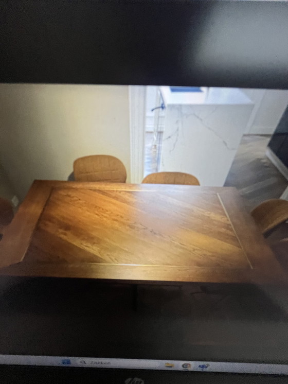 Image 1 of Eettafel eiken en messing