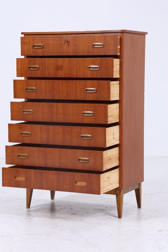 Image 1 of Vintage teakhouten ladekast | Mid Century houten opbergkast 60s mannen ladekast #08-05