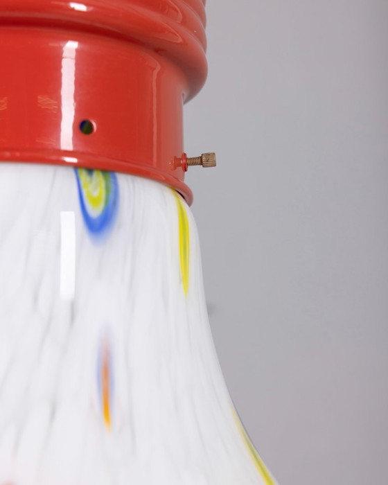 Image 1 of Vintage Italiaanse kroonluchter met gedecoreerde glazen lamp, jaren 80