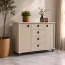 Moderne Japandi dressoirkast in beige – 2 deuren & 4 lades