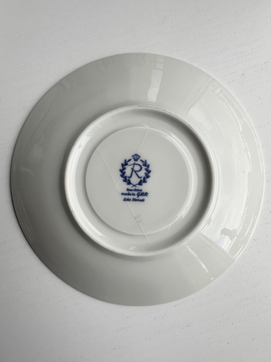 Image 1 of Fine China - Servizio in porcellana della RDT, 22 pezzi | Blu e oro, pareti sottili