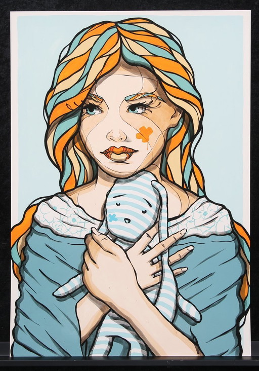 El Bocho - Girl with Rabbit - 2019 - Giclee - signed by hand