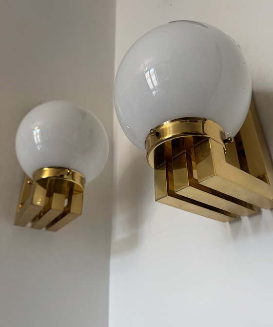 Image 1 of Opaline brass wall lights from the 1970s