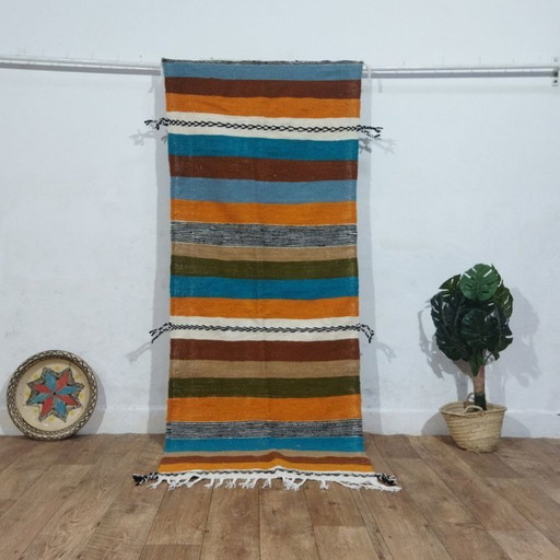 Authentieke Marokkaanse Kilim-loper 216 x 87 cm – Handgemaakt gestreept Berberkleed