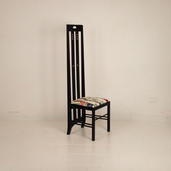 Chaise High Ingram Postmoderne Charles R. Mackintosh avec Tissu Fornasetti Alivar (photo 10 of 27)