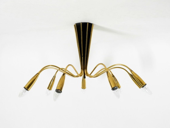Beautiful Large 9-Arm Mid-Century Modern Brass Sputnik Ceiling Lamp – Chandeliers (photo 4 of 19)