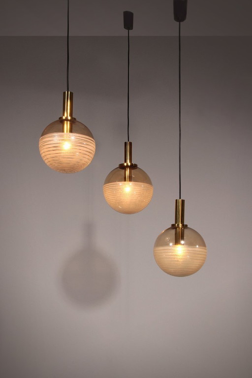 Lámpara colgante Glashütte Limburg de cristal ámbar, años 60