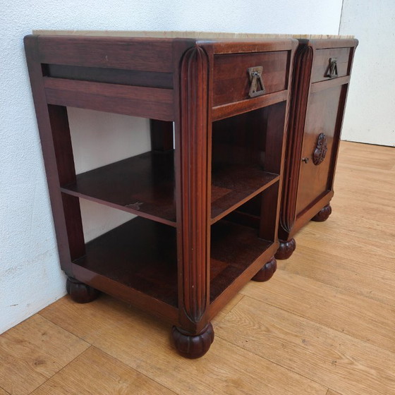 Image 1 of Set di comodini Art Déco vintage con piano in marmo