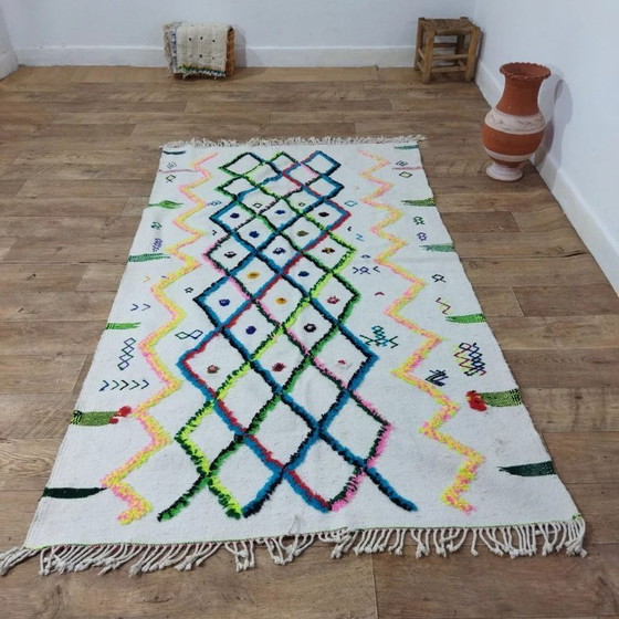 Image 1 of Traditioneel Azilal Berber-kleed – 100% natuurlijke wol, handgeweven (222 × 128 cm)
