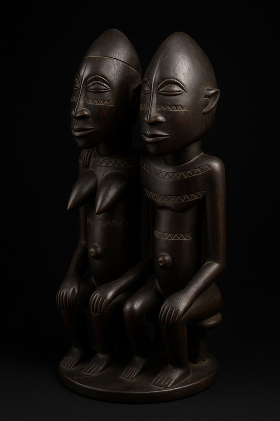 Image 1 of Sculpture de couple Baoulé - Côte d'Ivoire - Bois dur - XXe siècle