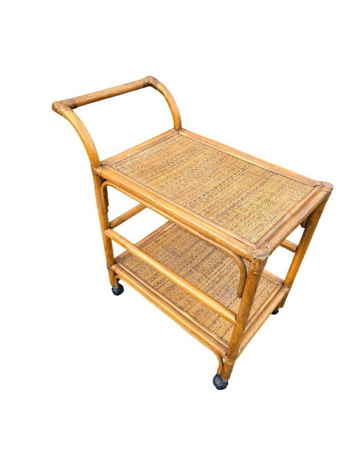 Rolling Serving Cart in Rattan and Cane, 1960s-70s – serveerwagens (photo 2 of 5)