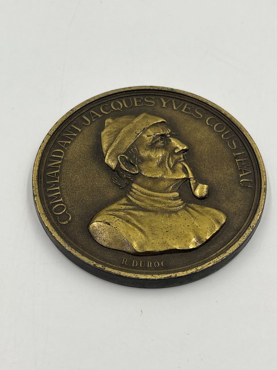 Kommandant Jacques-Yves Cousteau Medaille von R. Duboc, Robert Laffont, Dekorative Objekte, Bronze, Gold (Foto 2 von 9)