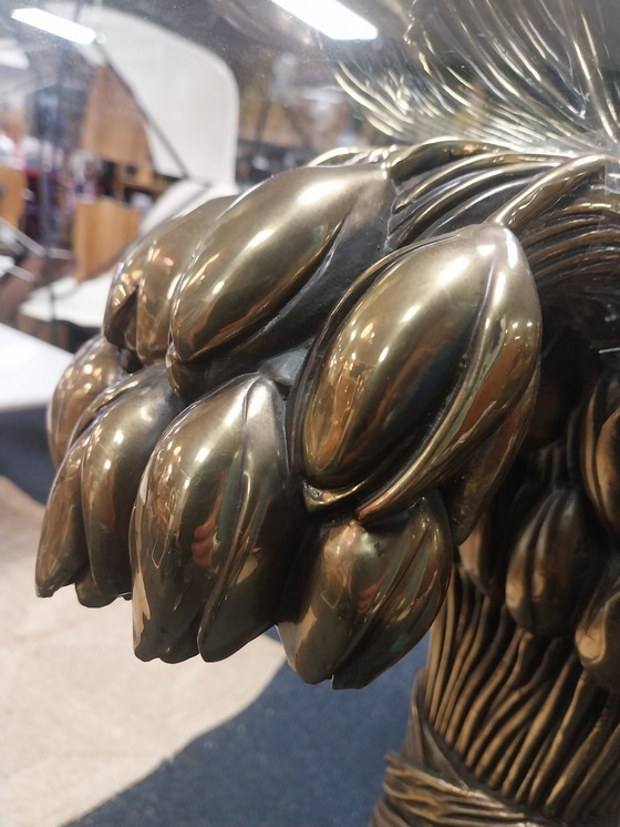 Image 1 of 1x Table à manger Willy Daro Hollywood Regency avec plateau en verre 120 cm années 1970