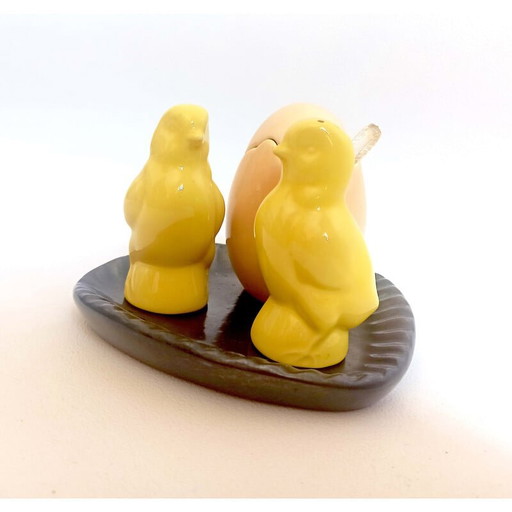 Vintage ceramic salt, pepper and mustard server, 1960