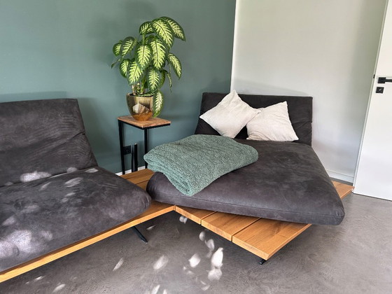 Superstylishe Polstergarnitur, Eiche, Stahlkufen, flexibel – Ecksofas, Stoff (photo 3 of 5)